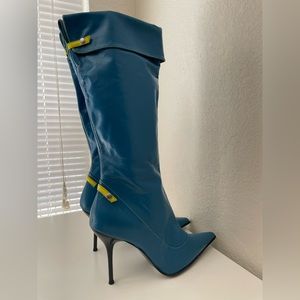 Steve Madden turquoise leather w/ lime accents cuffed mid/high calf boots 10